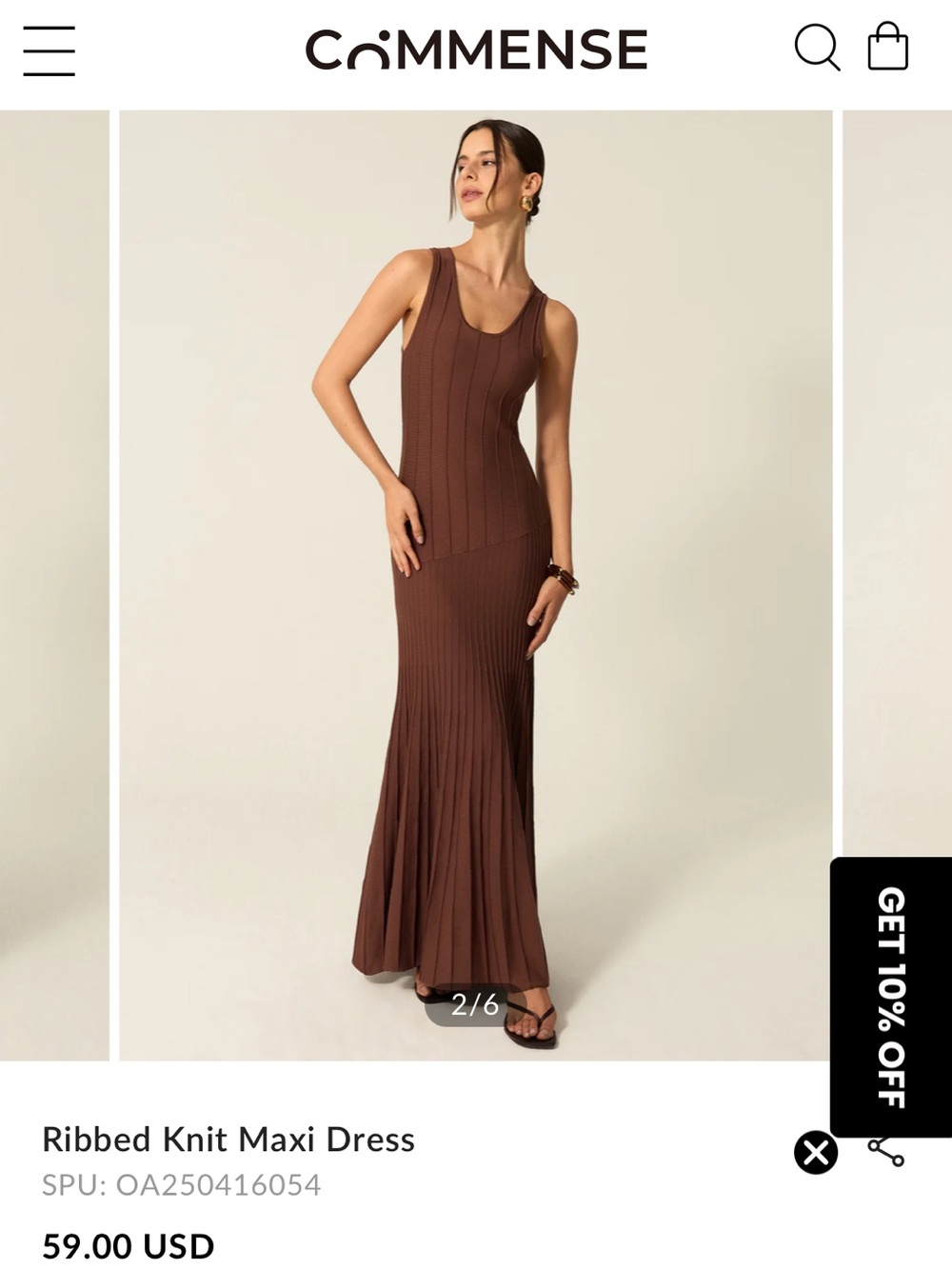Commense Sleeveless Ribbed Maxi Dress in Brown